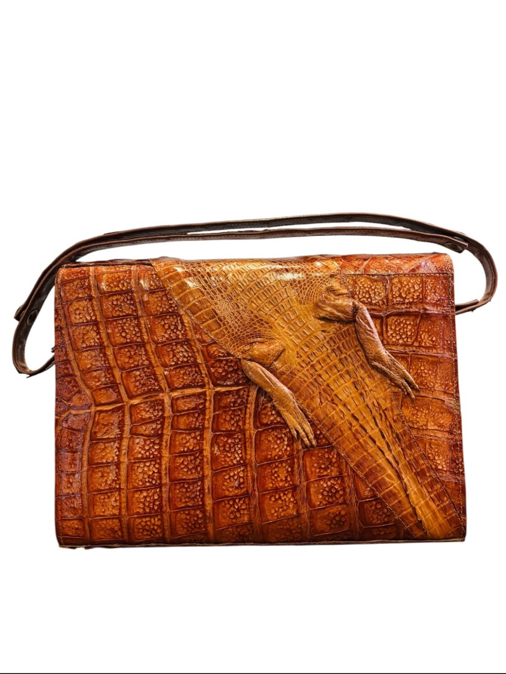 Vintage Crocodile Skin Shoulder Bag in Rich Brown - Picture 2 of 11